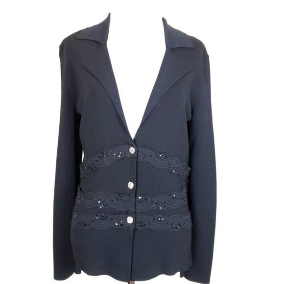 VERTIGO Paris Black Rhinestone, Lace, and Sequin Button Down V-Neck Size Small - Picture 1 of 8